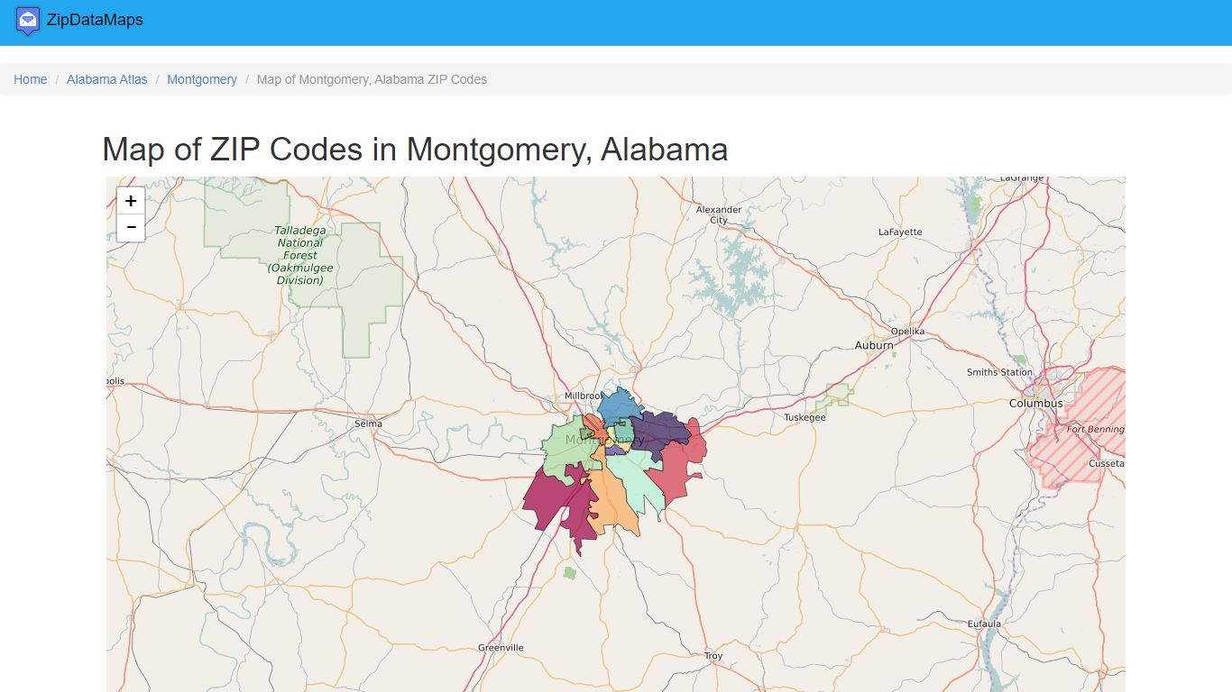 Map of ZIP Codes in Montgomery, Alabama - Zipdatamaps.com