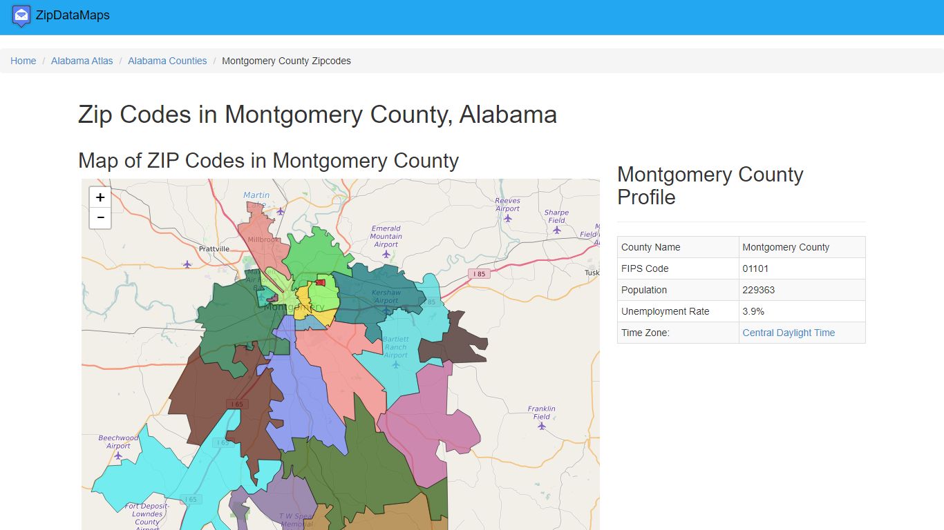 Zip Codes in Montgomery County, Alabama - Zipdatamaps.com